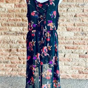 🌵 American Rag Cie Black Floral High Low Sleeveless Scoop Neck dress Sz S